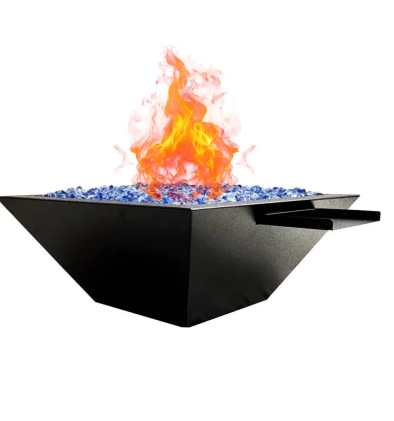 24” Square Stainless Steel Fire Bowl With Water Feature