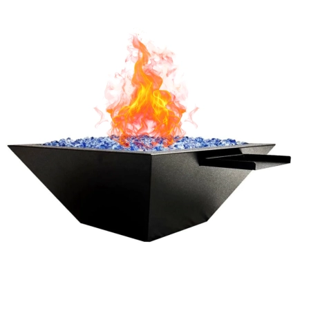 30” Square Stainless Steel Fire Bowl With Water Feature